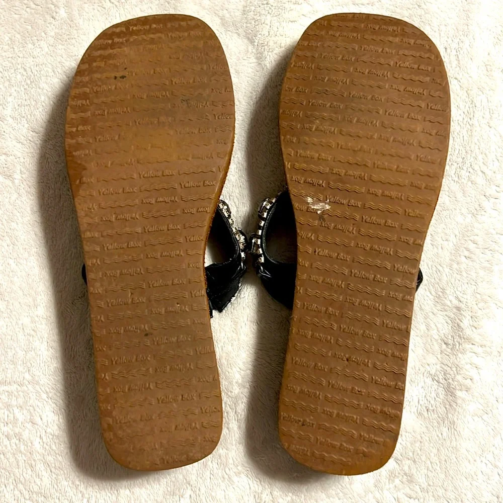 Yellow Box Black and Brown Sandals with Rhinestones Decorative Straps. Size 8 - Picture 6 of 6